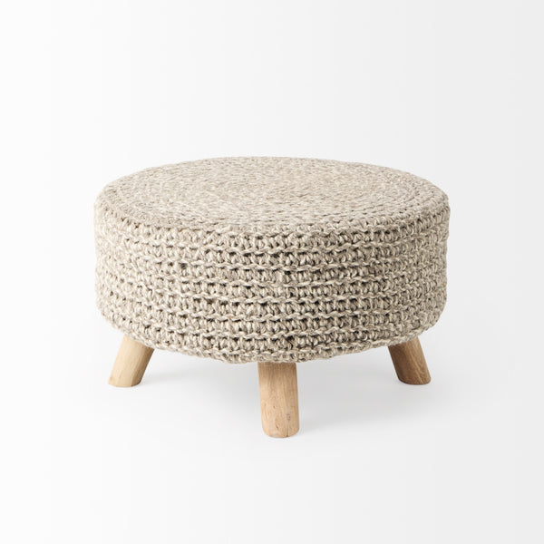 Bina  24.0L x 24.0W x 14.0H Light Gray 4 Legged Wool Stool