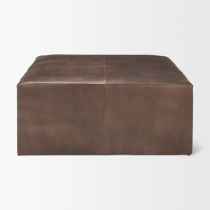 Minara 36" Square Brown Leather Wrapped w/Wood Base Ottoman