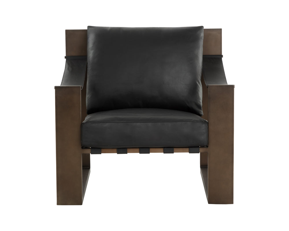 BERKE LOUNGE CHAIR - ANTIQUE BRONZE - CHARCOAL BLACK LEATHER