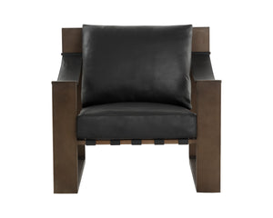 BERKE LOUNGE CHAIR - ANTIQUE BRONZE - CHARCOAL BLACK LEATHER