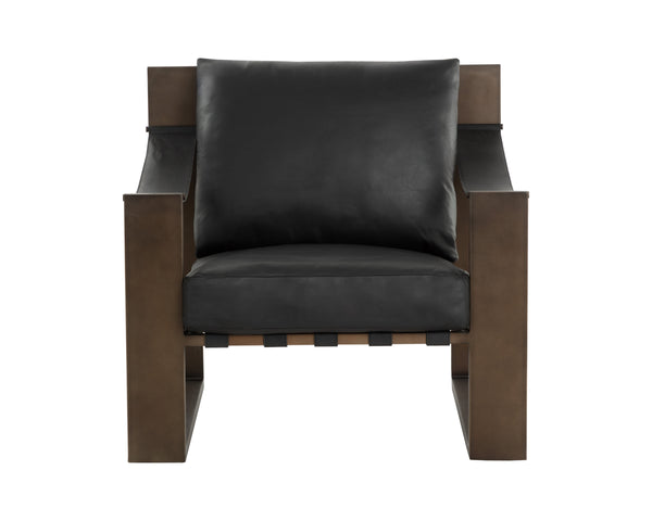 BERKE LOUNGE CHAIR - ANTIQUE BRONZE - CHARCOAL BLACK LEATHER