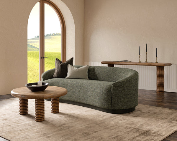 Beverly Upholstered Sofa in Antique Green with Curved Silhouette