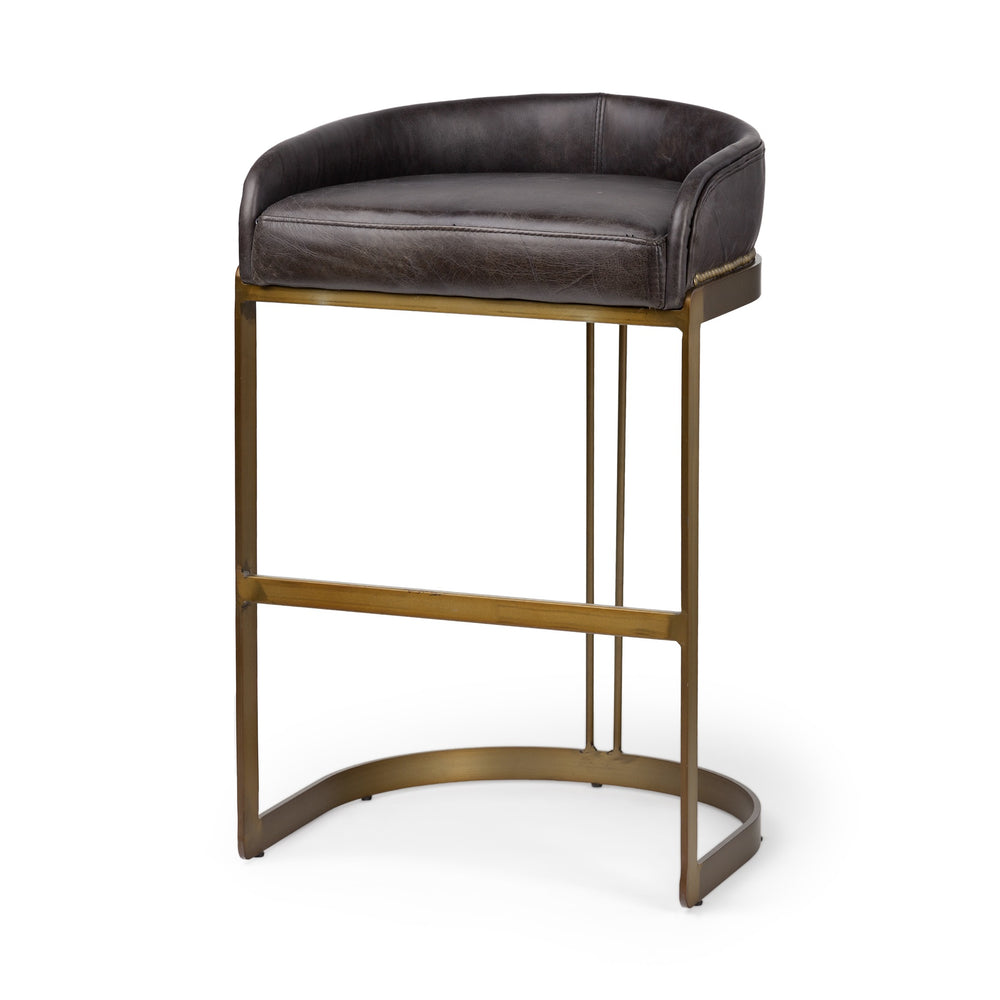 Hollyfield 20.5L  x 19.75W x 32.75H Black Leather Seat Gold Metal Base Stool