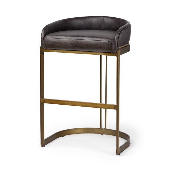 Hollyfield 20.5L  x 19.75W x 32.75H Black Leather Seat Gold Metal Base Stool