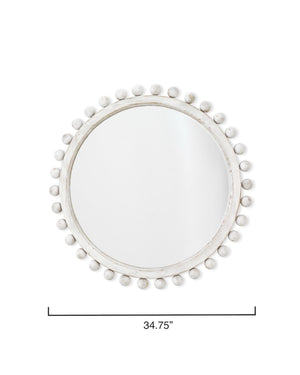 Brighton Round Wood Mirror, White Washed