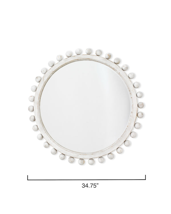 Brighton Round Wood Mirror, White Washed