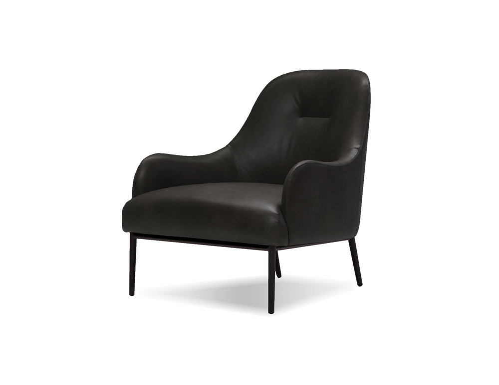 Swoon Lounge Chair in black leather with black legs
