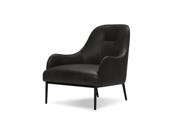 Swoon Lounge Chair in black leather with black legs