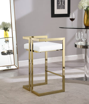 Winifred Stool In White Faux Leather and Gold