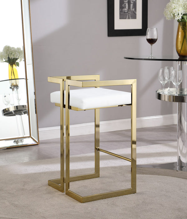Winifred Stool In White Faux Leather and Gold