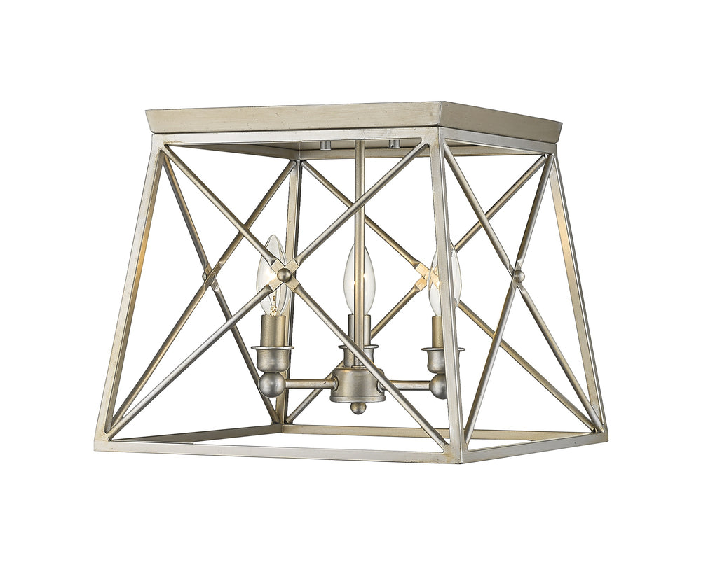 Trestle 3 Light Flush Mount in Antique Silver Finish