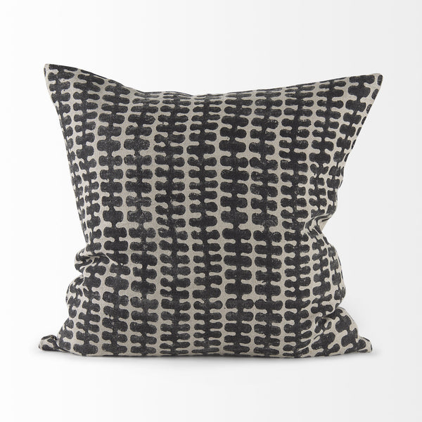 Miriam 18L x 18W Beige and Black Fabric Patterned Decorative Pillow Cover