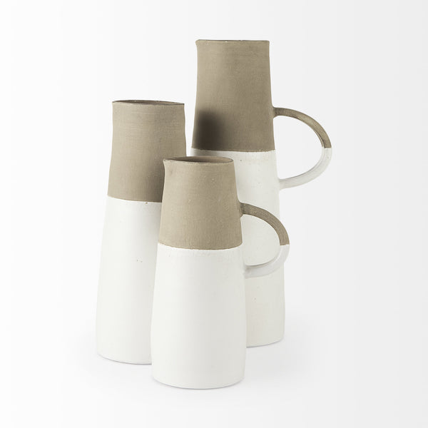 Garand Medium 15H Two-Toned White Natural Ceramic Jug