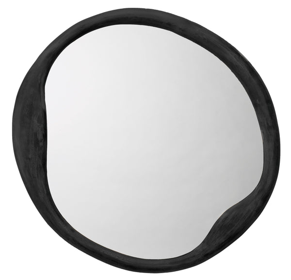 Organic Metal Round Wall Mirror, Antique Grey