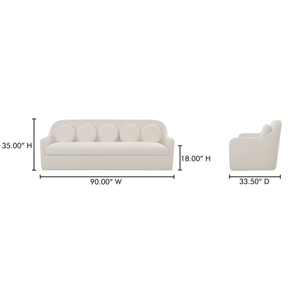 Moe's Rialto Sofa in White with Mid-Century Design