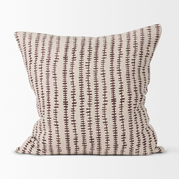 Jenna Beige w/ Merlot Print Linen Square Decorative Pillow Cover
