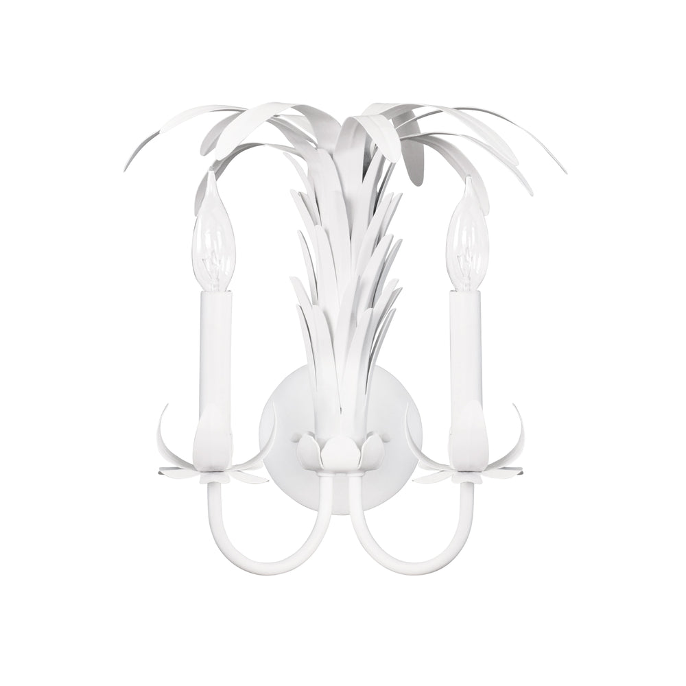 PALM SPRAY TWO ARM TOLE WALL SCONCE IN MATTE WHITE POWDER COAT