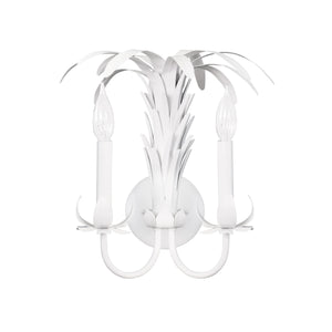 PALM SPRAY TWO ARM TOLE WALL SCONCE IN MATTE WHITE POWDER COAT