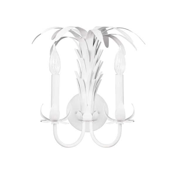 PALM SPRAY TWO ARM TOLE WALL SCONCE IN MATTE WHITE POWDER COAT