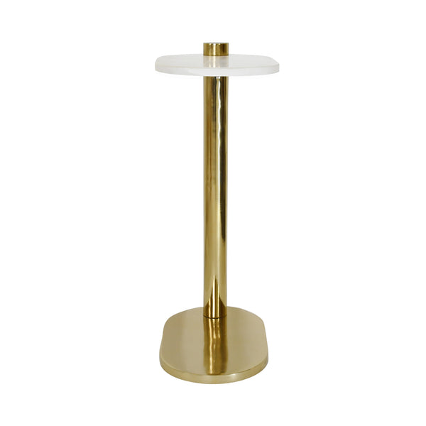 RACETRACK C TABLE IN BRASS WITH WHITE MARBLE TOP