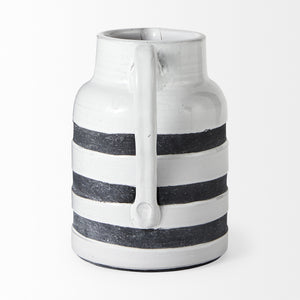 Harmon II  Large White w/ Charcoal Stripes Ceramic Jug
