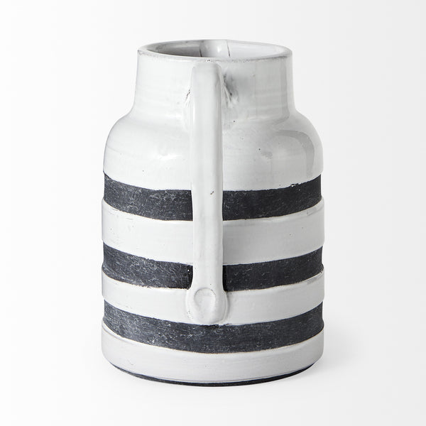 Harmon II  Large White w/ Charcoal Stripes Ceramic Jug