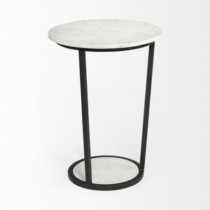 Bombola II (Large) 18L x 18W White Round Marble Top W/Black Metal Frame Accent Table