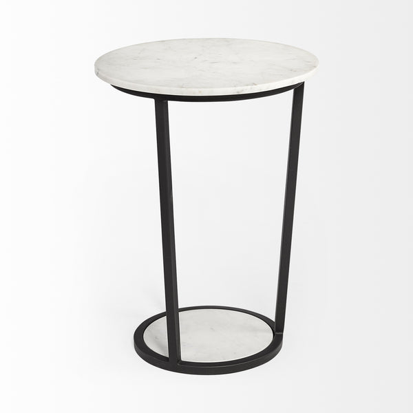 Bombola II (Large) 18L x 18W White Round Marble Top W/Black Metal Frame Accent Table