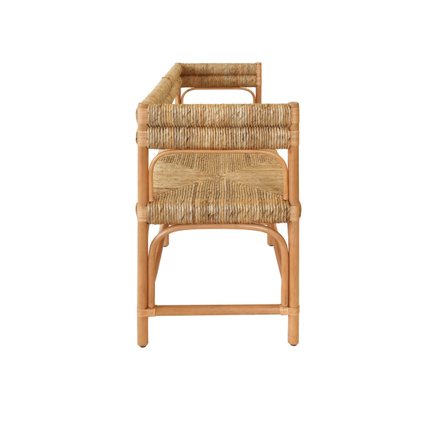 RATTAN BENCH WITH SEAGRASS WRAPPED SEAT AND SEAT BACK