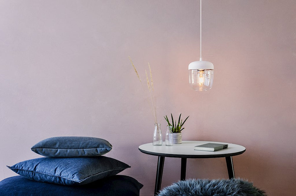 Acorn White and Brass Hardwired Pendant with LED Bulb