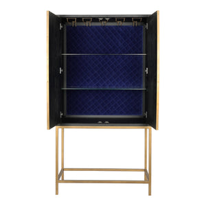 Mako Bar Cabinet in Grey with Brass Accents
