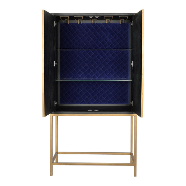 Mako Bar Cabinet in Grey with Brass Accents