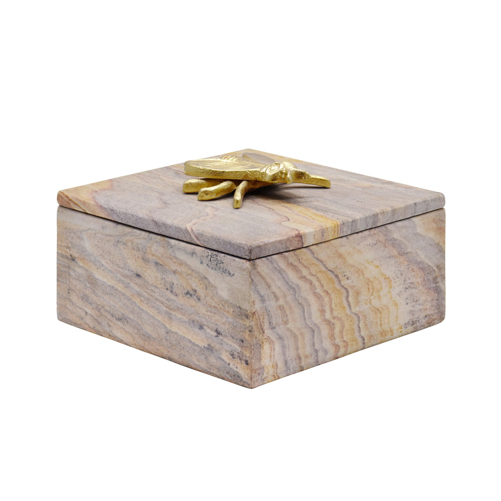 GOLDEN BROWN BIDASER MARBLE BOX WITH BRASS BEE TOP