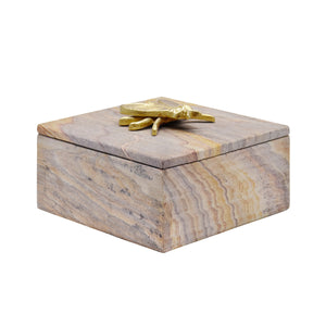 GOLDEN BROWN BIDASER MARBLE BOX WITH BRASS BEE TOP