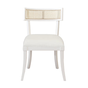 KLISMOS DINING CHAIR WITH CANE DETAIL IN MATTE WHITE LACQUER