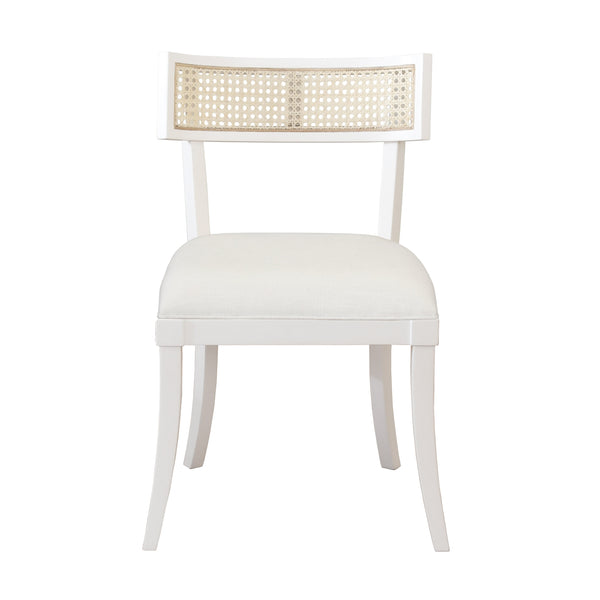 KLISMOS DINING CHAIR WITH CANE DETAIL IN MATTE WHITE LACQUER
