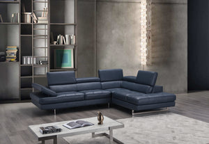 Eliza Italian Leather Sectional Blue In Right Hand Facing
