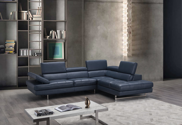 Eliza Italian Leather Sectional Blue In Right Hand Facing