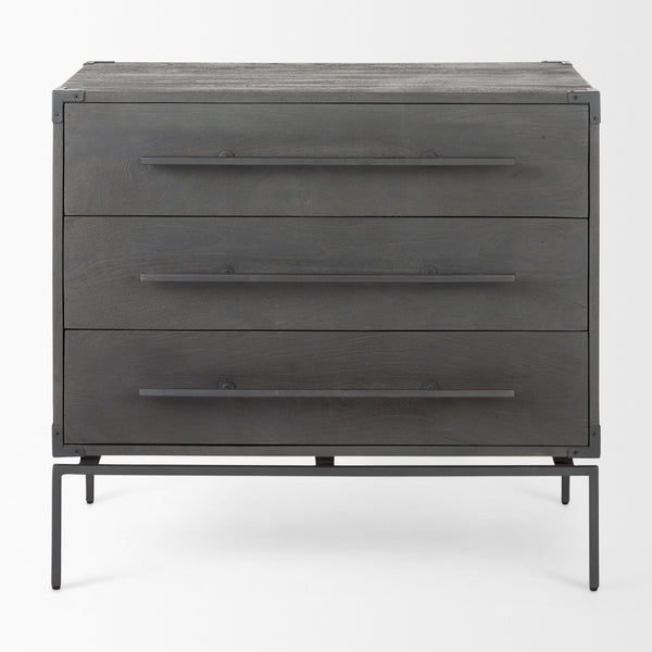 Ward 34L x 18W Brown Wood and Iron 3 Drawer Accent Cabinet