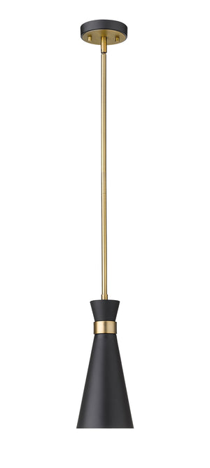 Soriano 1 Light Mini Pendant in Matte Black + Heritage Brass Finish