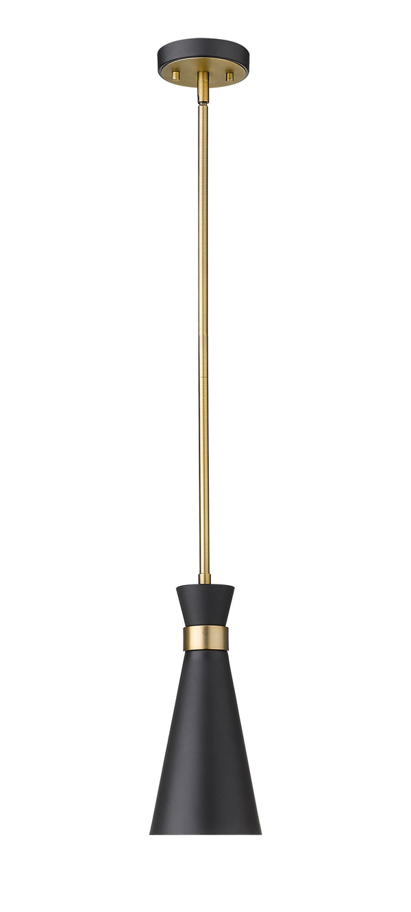 Soriano 1 Light Mini Pendant in Matte Black + Heritage Brass Finish