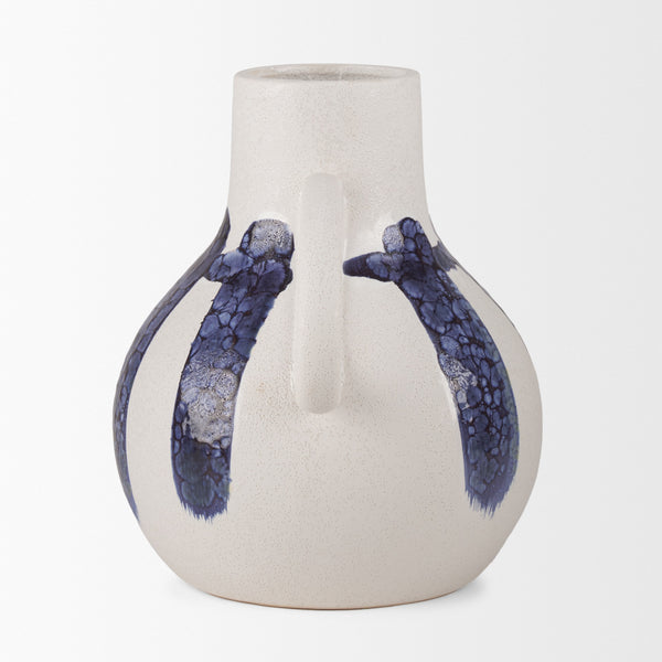 Truett White w/ Blue Stripes Ceramic Jug Vase