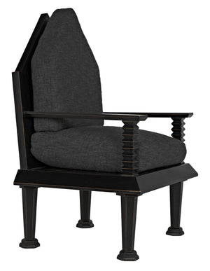 Resurrection Mahogany Chair with Grey Fabric Cushions in Hand-Rubbed Black Finish