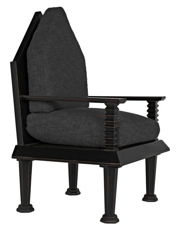 Resurrection Mahogany Chair with Grey Fabric Cushions in Hand-Rubbed Black Finish