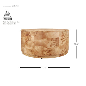 Arsenio Burl Wood Round Coffee Table, Natural Burl