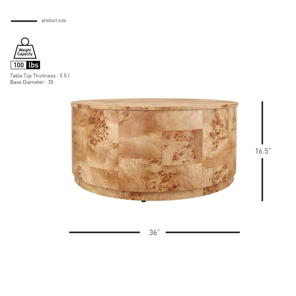Arsenio Burl Wood Round Coffee Table, Natural Burl