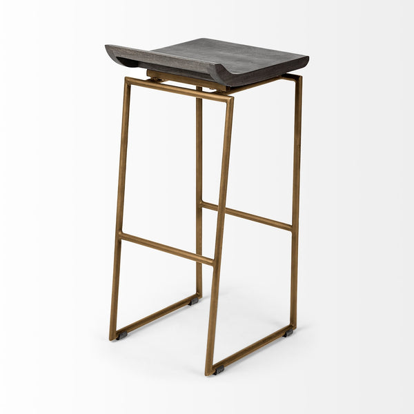 Givens 30.25" Seat Height Brown Wood Seat Gold Metal Base Stool
