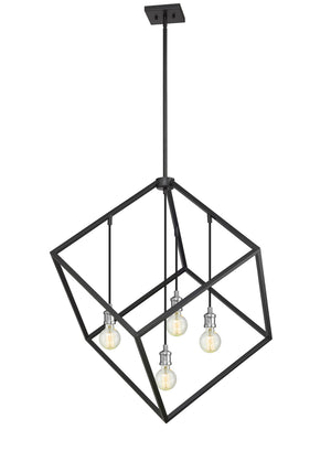 Vertical 4 Light Pendant in Matte Black + Brushed Nickel Finish