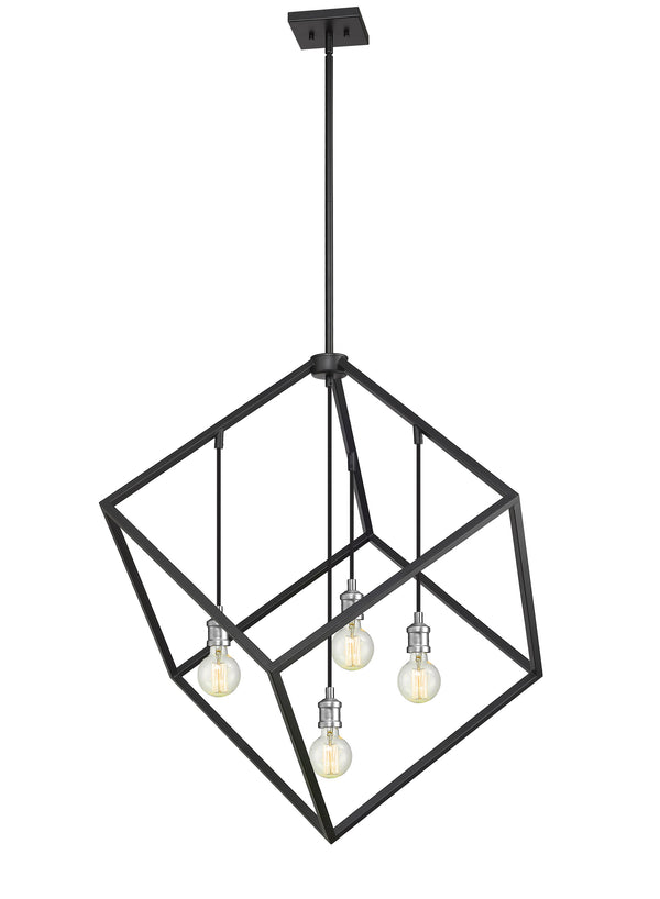 Vertical 4 Light Pendant in Matte Black + Brushed Nickel Finish