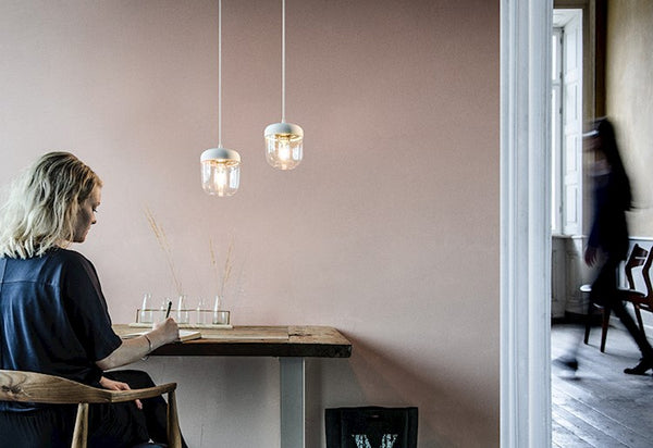 Acorn White and Brass Hardwired Pendant with LED Bulb